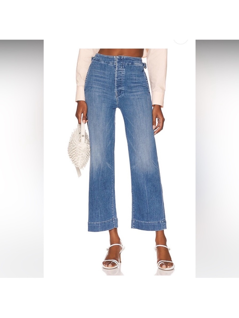 MOTHER Mid-Rise Wide-Leg Blue Crop Jeans